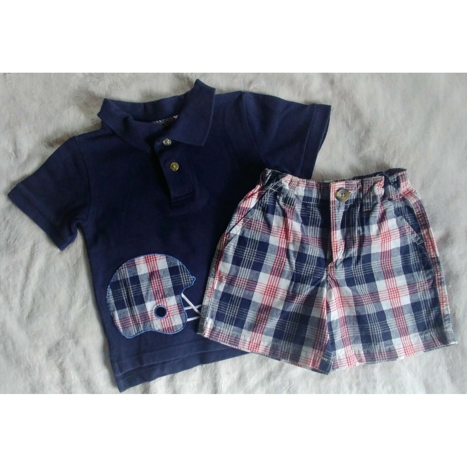 Shirt And Shorts 18 Months Falls Creek Baby Boy Football Polo Button Plaid